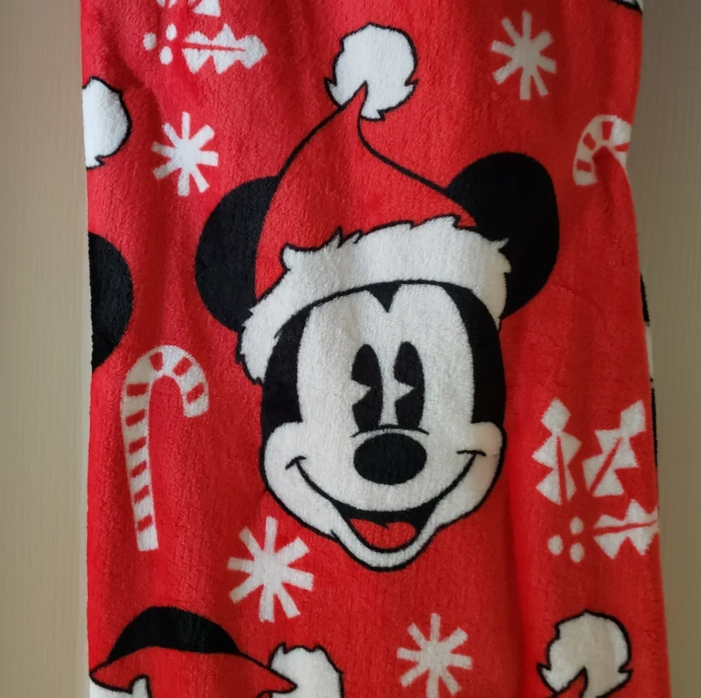 Disney Mickey Mouse Santa Candy Cane Red Christmas Plush Throw Blanket 50x70 NWT